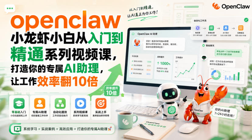 openclaw小龙虾小白从入门到精通系列视频课，打造你的专属AI助理，让工作效率翻10倍-weichuangqy