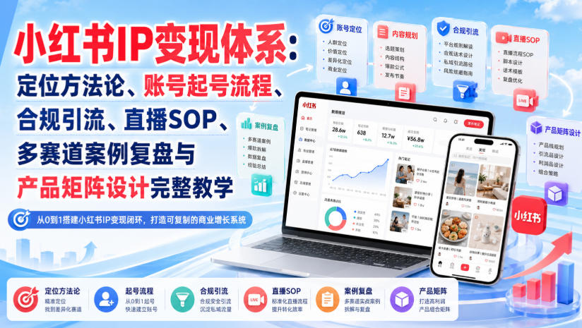 小红书IP变现体系：定位方法论、账号起号流程、合规引流、直播SOP、多赛道案例复盘与产品矩阵设计完整教学-weichuangqy