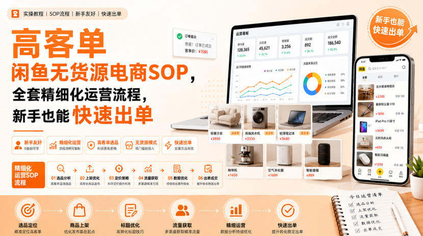 高客单闲鱼无货源电商SOP，全套精细化运营流程，新手也能快速出单-weichuangqy
