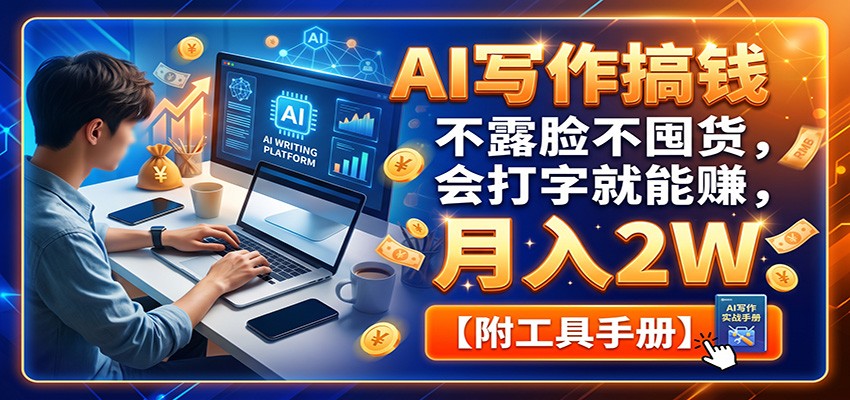 AI写作搞钱:不露脸不囤货,会打字就能赚,月入2W【附工具手册】-weichuangqy
