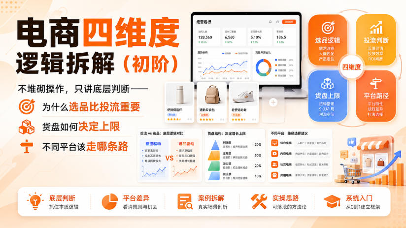 电商四维度逻辑拆解(初阶)不堆砌操作，只讲底层判断——为什么选品比投流重要、货盘如何决定上限、不同平台该走哪条路-weichuangqy