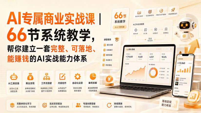 AI专属商业实战课｜66节系统教学，帮你建立一套完整、可落地、能賺钱的AI实战能力体系-weichuangqy