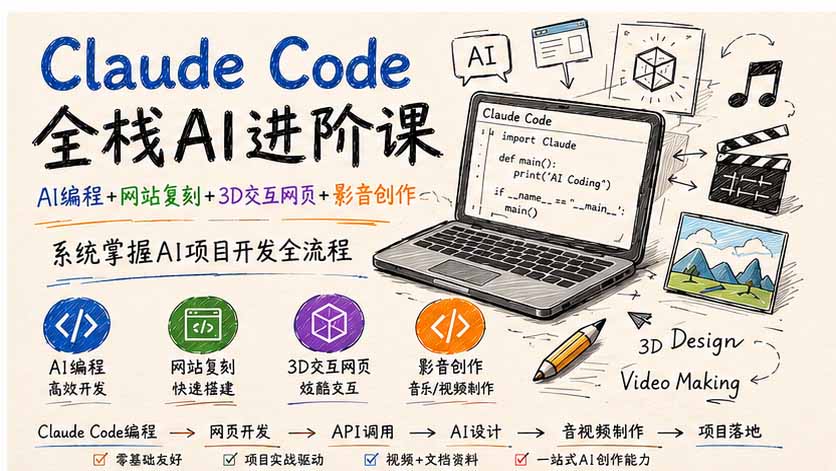 Claude Code全栈AI进阶课；AI编程+网站复刻+3D交互网页+影音创作，系统掌握AI项目开发全流程-weichuangqy