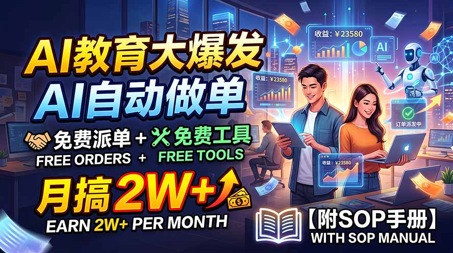 AI教育大爆发，AI自动做单，免费派单+免费工具，月搞2W+【附SOP手册】-weichuangqy
