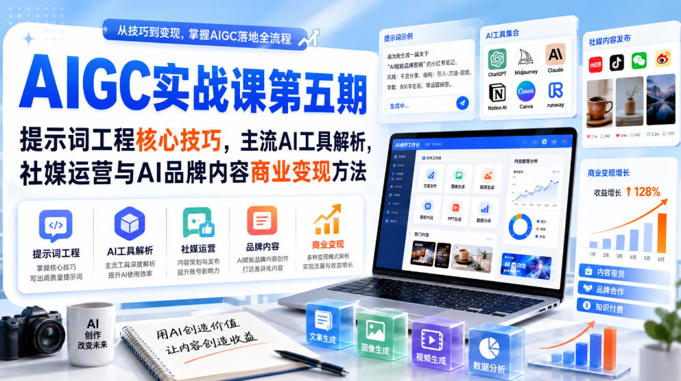 刺猬星球·AIGC实战课第五期，提示词工程核心技巧，主流AI工具解析，社媒运营与AI品牌内容商业变现方法-weichuangqy