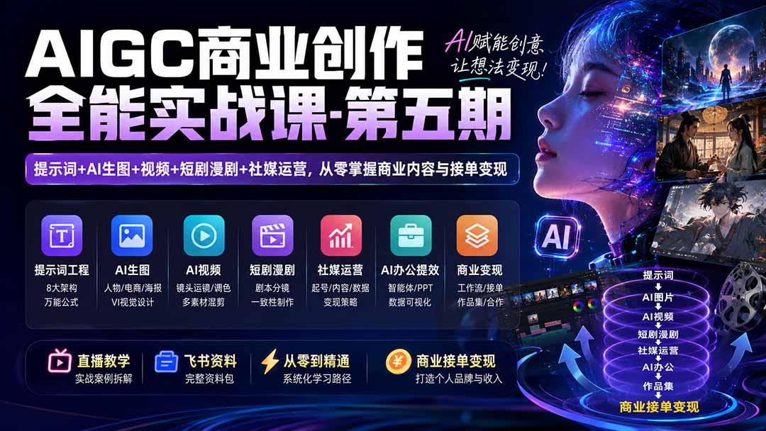 AIGC商业创作全能实战课-第五期：提示词+AI生图+视频+短剧漫剧+社媒运营，从零掌握商业内容与接单变现-weichuangqy