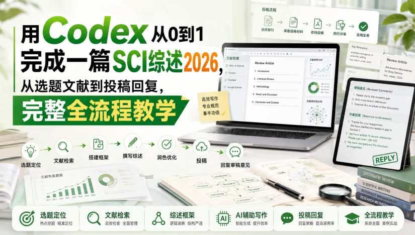 用Codex从0到1完成一篇SCI综述2026，从选题文献到投稿回复，完整全流程教学-weichuangqy