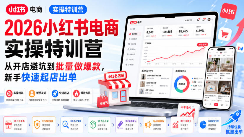 2026小红书电商实操特训营，从开店避坑到批量做爆款，新手快速起店出单-weichuangqy