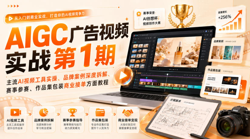 AIGC广告视频实战第1期，主流AI视频工具实操、品牌案例深度拆解、赛事参赛、作品集包装商业接单方面教程-weichuangqy