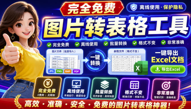 图片表格识别提取工具，支持一键从图片中智能提取表格并导出Excel文件，可离线免网运行，FastTableOCR-weichuangqy