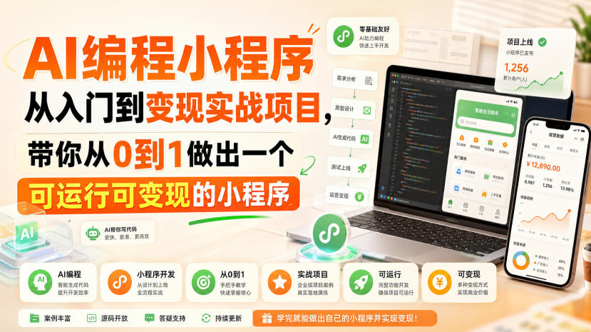 AI编程小程序从入门到变现实战项目,带你从0到1做出一个可运行可变现的小程序