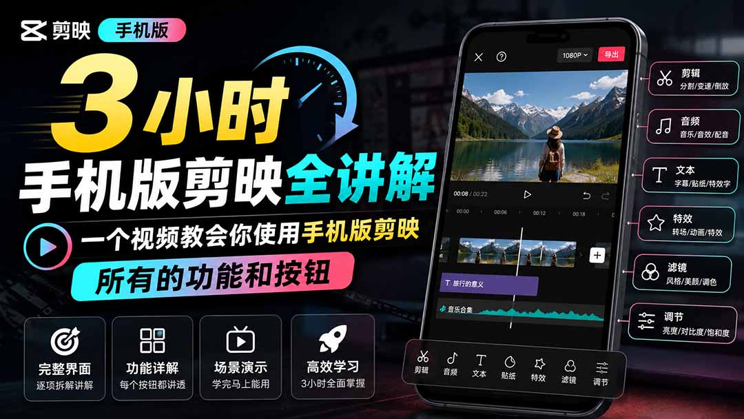3小时手机版剪映全讲解，一个视频教会你使用手机版剪映，所有的功能和按钮-weichuangqy