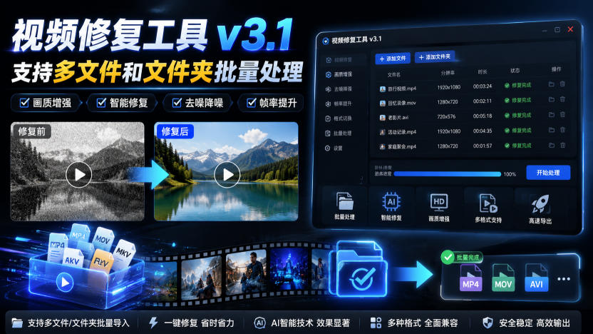 视频修复工具v3.1，支持多文件和文件夹批量处理-weichuangqy