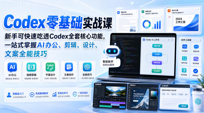 Codex零基础实战课，新手可快速吃透Codex全套核心功能，一站式掌握AI办公、剪辑、设计、文案全能技巧-weichuangqy