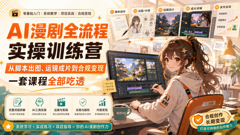 AI漫剧全流程实操训练营，从脚本出图、运镜成片到合规变现，一套课程全部吃透-weichuangqy
