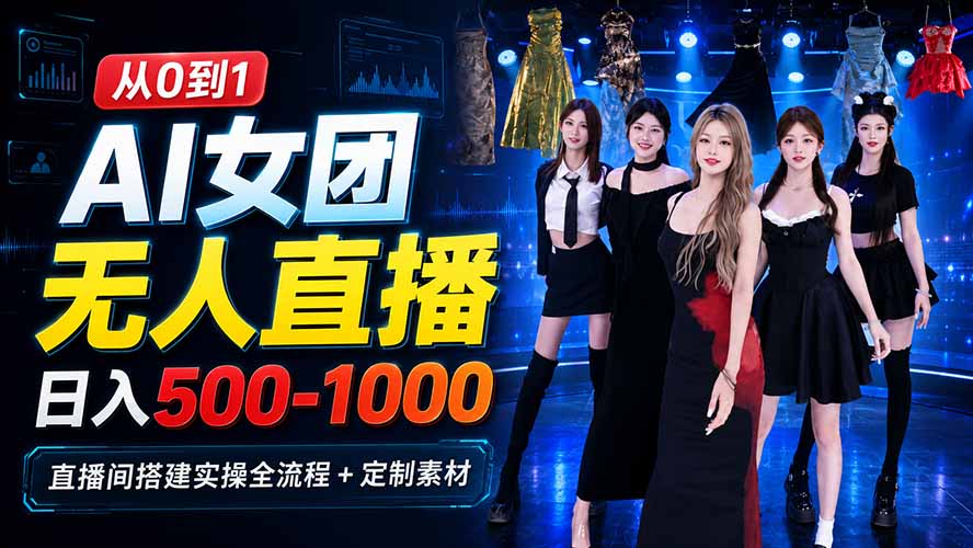 AI 女团无人直播，躺入500-1000每天，直播间搭建实操全流程+定制素材-weichuangqy