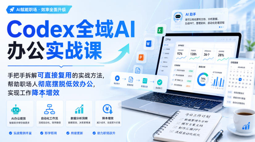 Codex全域AI办公实战课，手把手拆解可直接复用的实战方法，帮助职场人彻底摆脱低效办公，实现工作降本增效-weichuangqy
