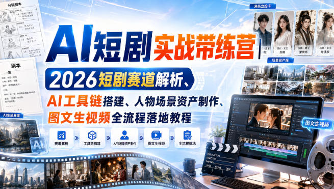 AI短剧实战带练营｜2026短剧赛道解析、AI工具链搭建、人物场景资产制作、图文生视频全流程落地教程-weichuangqy
