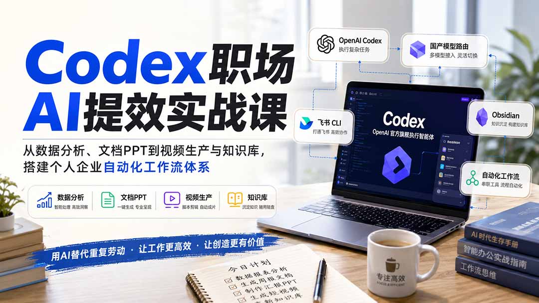 Codex职场AI提效实战课：从数据分析、文档PPT到视频生产与知识库，搭建个人企业自动化工作流体系-weichuangqy