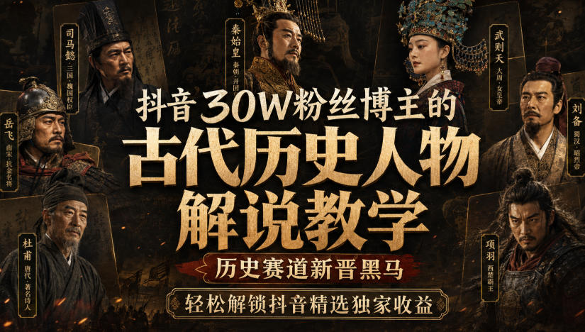 抖音30W粉丝博主的古代历史人物解说教学，历史赛道新晋黑马，轻松解锁抖音精选独家收益-weichuangqy