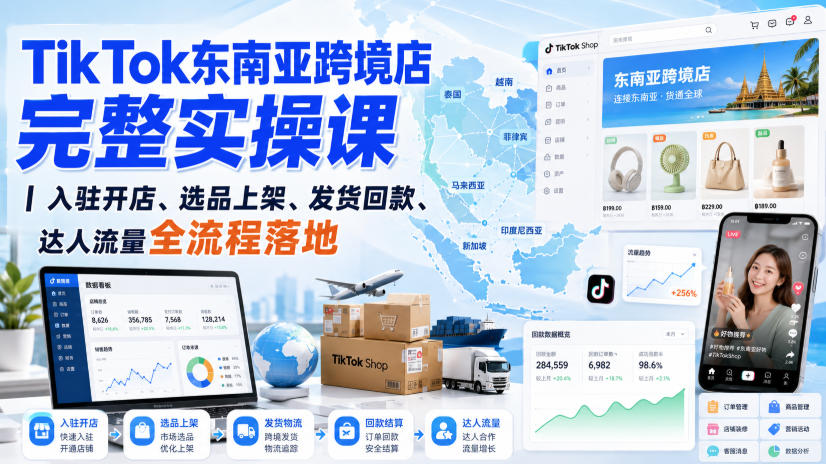 TikTok东南亚跨境店完整实操课｜入驻开店、选品上架、发货回款、达人流量全流程落地-weichuangqy