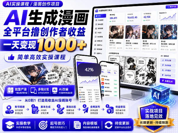 AI生成漫画全平台撸创作者收益内部课程，实操最高单日变现1k+-weichuangqy