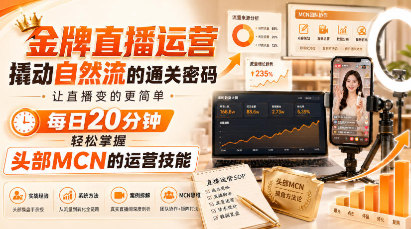 金牌直播运营撬动自然流的通关密码，让直播变的更简单，每日20分钟，轻松掌握头部MCN的运营技能-weichuangqy