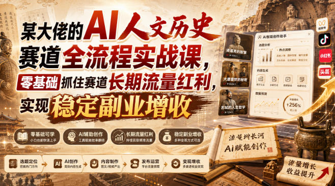 某大佬的AI人文历史赛道全流程实战课，零基础抓住赛道长期流量红利，实现稳定副业增收-weichuangqy