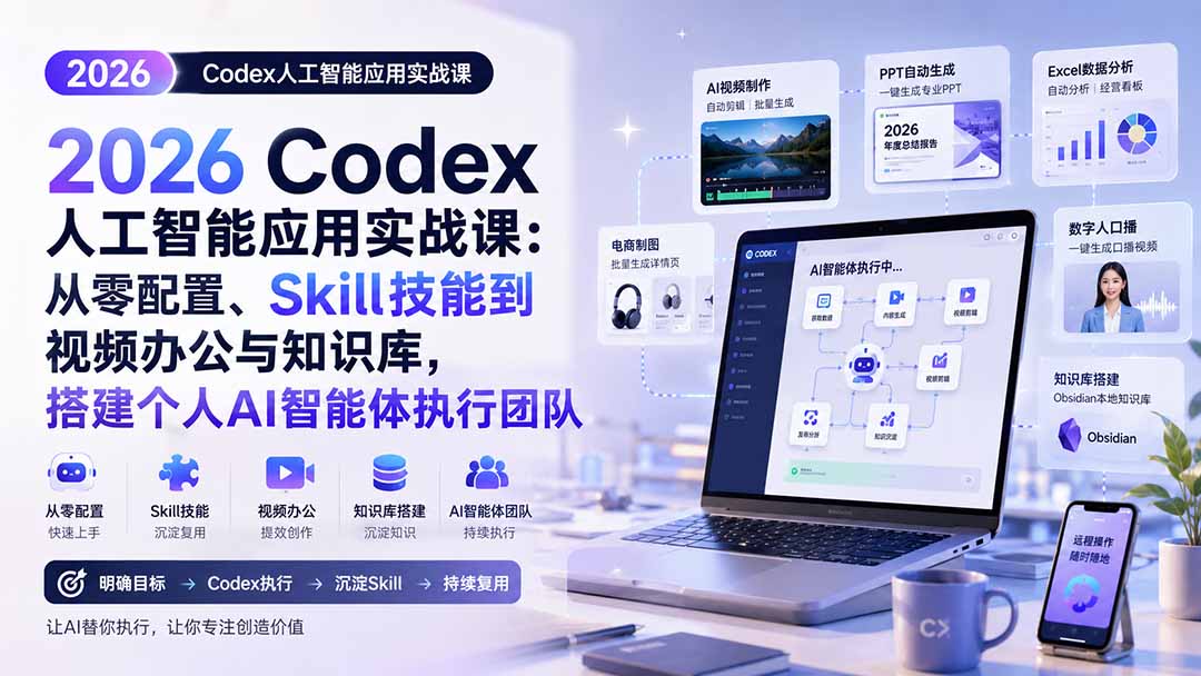 2026 Codex人工智能应用实战课：从零配置、Skill技能到视频办公与知识库，搭建个人AI智能体执行团队-weichuangqy
