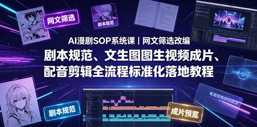 AI漫剧SOP系统课｜网文筛选改编、剧本规范、文生图图生视频成片、配音剪辑全流程标准化落地教程(更新0826)-weichuangqy