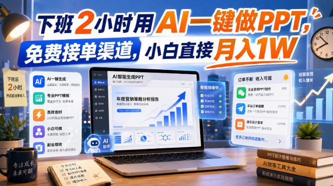 下班2小时用AI一键做PPT，免费接单渠道，小白直接月入1W【揭秘】-weichuangqy