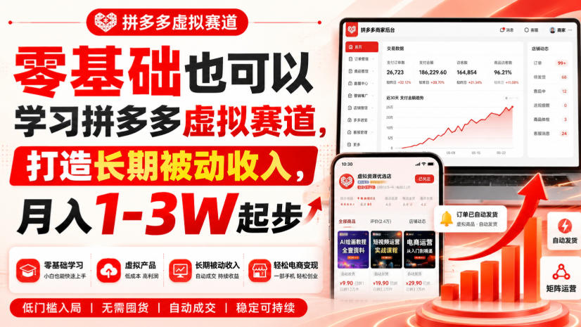 零基础也可以学习拼多多虚拟赛道，打造长期被动收入，月入1-3W起步-weichuangqy