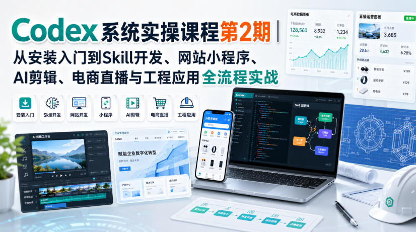 Codex系统实操课程第2期｜从安装入门到Skill开发、网站小程序、AI剪辑、电商直播与工程应用全流程实战-weichuangqy