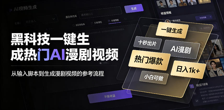 黑科技一键生成热门AI漫剧视频，十秒钟即可搞定，小白也能日入1k+【揭秘】-weichuangqy