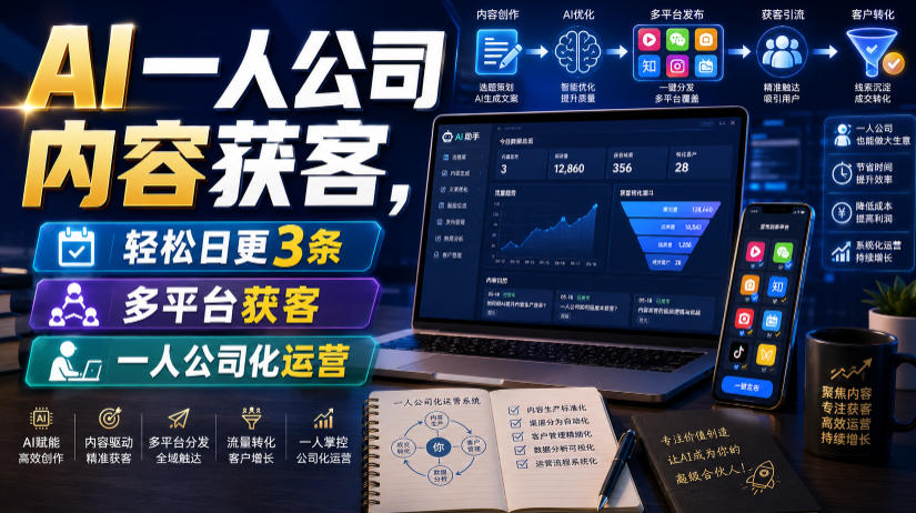 AI一人公司内容获客，轻松日更3条，多平台获客，一人公司化运营(更新0827)-weichuangqy