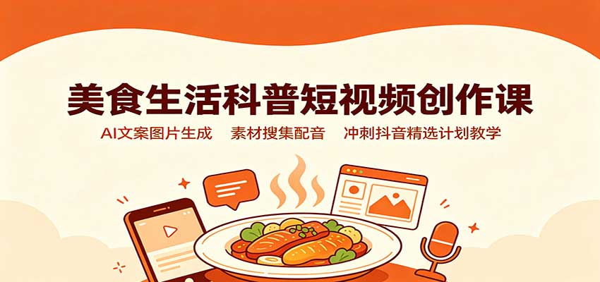 美食生活科普短视频创作课：AI文案图片生成，素材搜集配音，冲刺抖音精选计划教学-weichuangqy