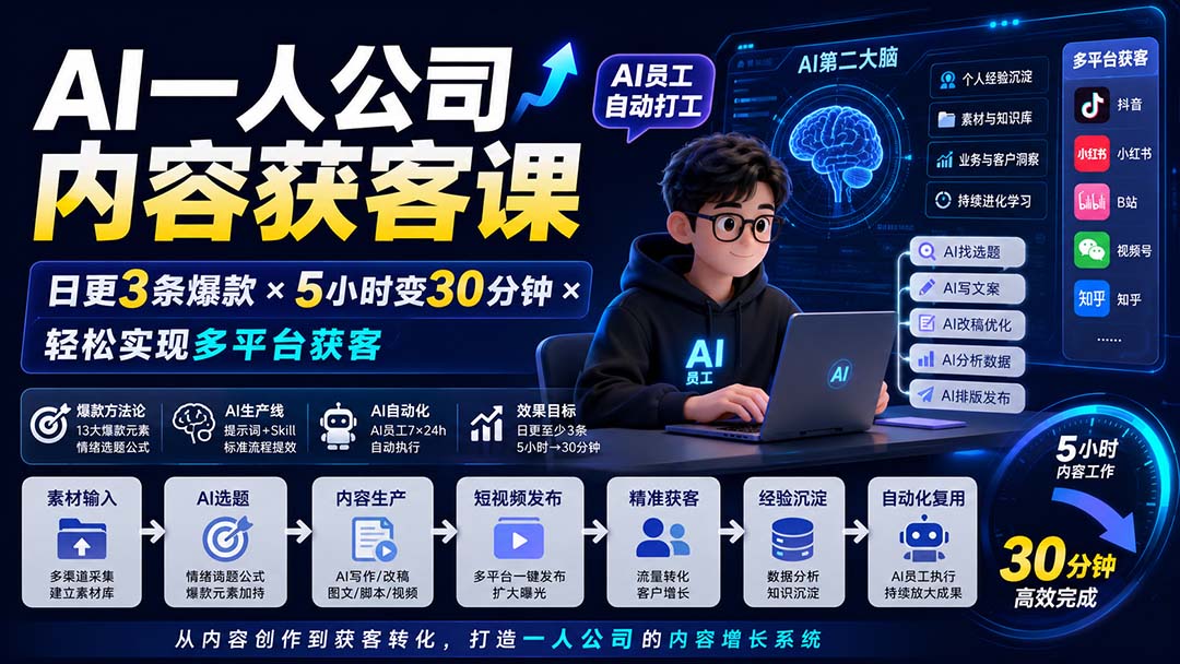 AI一人公司内容获客课-更新8月：日更3条爆款×5小时变30分钟×AI员工自动打工，轻松实现多平台获客-weichuangqy