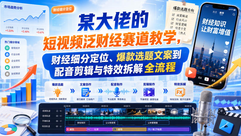 某大佬的短视频泛财经赛道教学，财经细分定位、爆款选题文案到配音剪辑与特效拆解全流程-weichuangqy