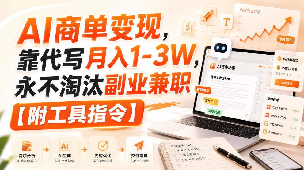 AI商单变现，靠代写月入1-3W，永不淘汰副业兼职【附工具指令】【揭秘】-weichuangqy