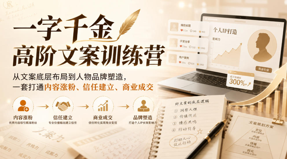 一字千金高阶文案训练营，从文案底层布局到人物品牌塑造，一套打通内容涨粉、信任建立、商业成交-weichuangqy