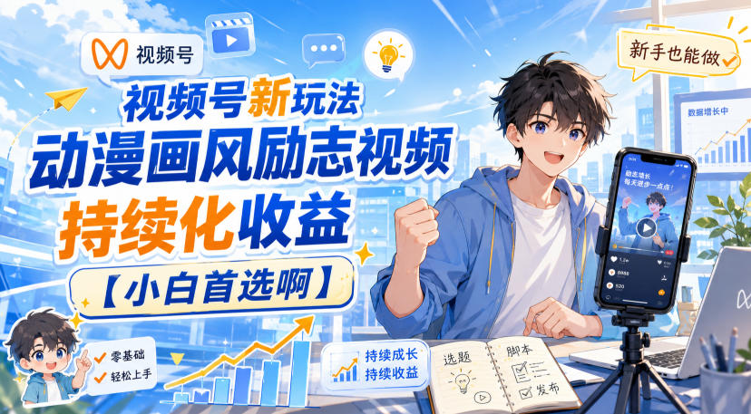 视频号新玩法动漫画风励志视频，持续化收益【小白首选啊】-weichuangqy