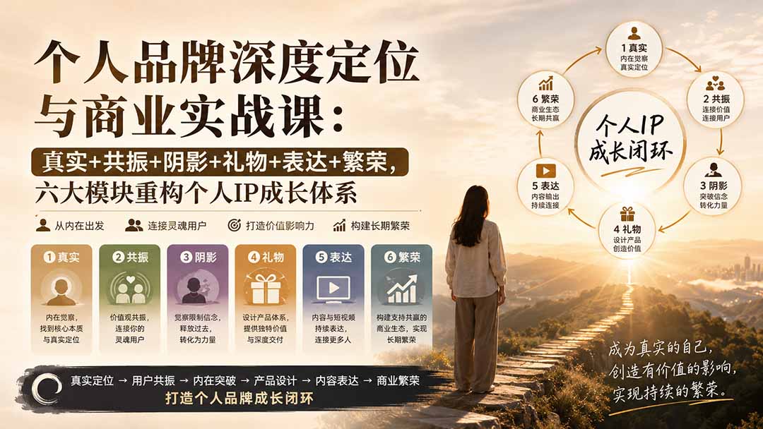 个人品牌深度定位与商业实战课：真实+共振+阴影+礼物+表达+繁荣，六大模块重构个人IP成长体系-weichuangqy