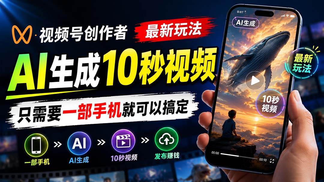 视频号创作者最新玩法，AI生成10秒视频，只需要一部手机就可以搞定-weichuangqy