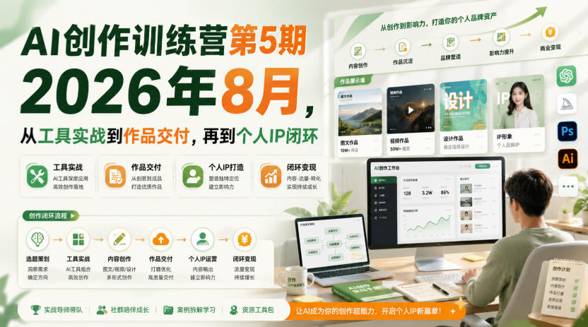 AI创作训练营第5期2026年8月，从工具实战到作品交付，再到个人IP闭环-weichuangqy