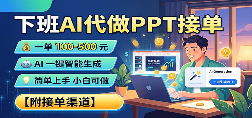 下班AI代做PPT接单，一单100-500，AI一键生成，小白也能做，附接单渠道-weichuangqy