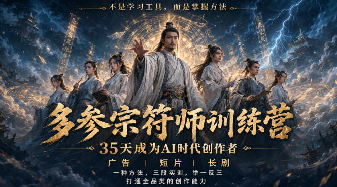 多参宗符师训练营，35天成为AI时代创作者，广告|短片|长剧，一种方法，三段实训，举一反三，打通全品类的创作能力-weichuangqy