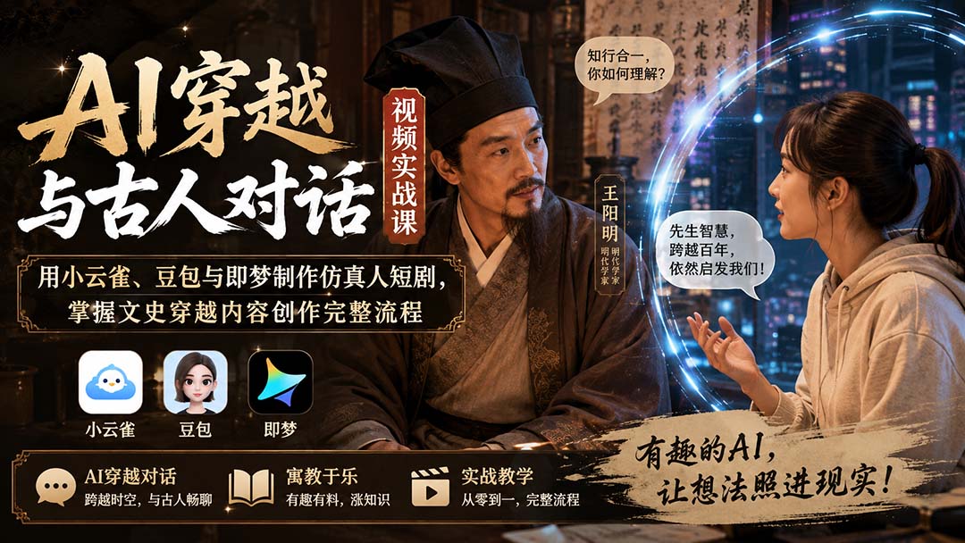AI穿越与古人对话视频实战课：用小云雀、豆包与即梦制作仿真人短剧，掌握文史穿越内容创作完整流程-weichuangqy
