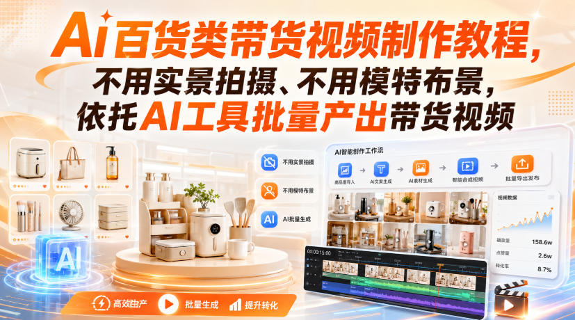 Ai百货类带货视频制作教程，不用实景拍摄、不用模特布景，依托AI工具批量产出带货视频-weichuangqy