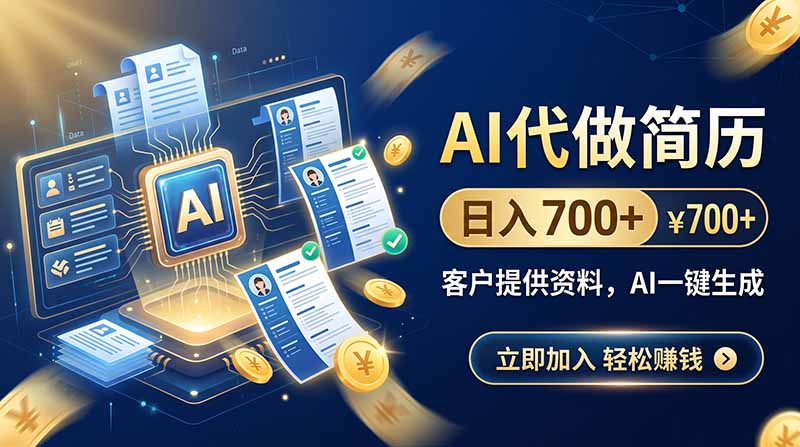 AI代做简历，日入700+，客户提供资料，AI一键生成-weichuangqy