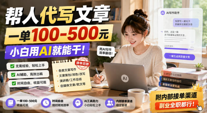 帮人代写文章，一单100-500，小白用AI就能干，附内部接单渠道，副业全职都行【揭秘】-weichuangqy